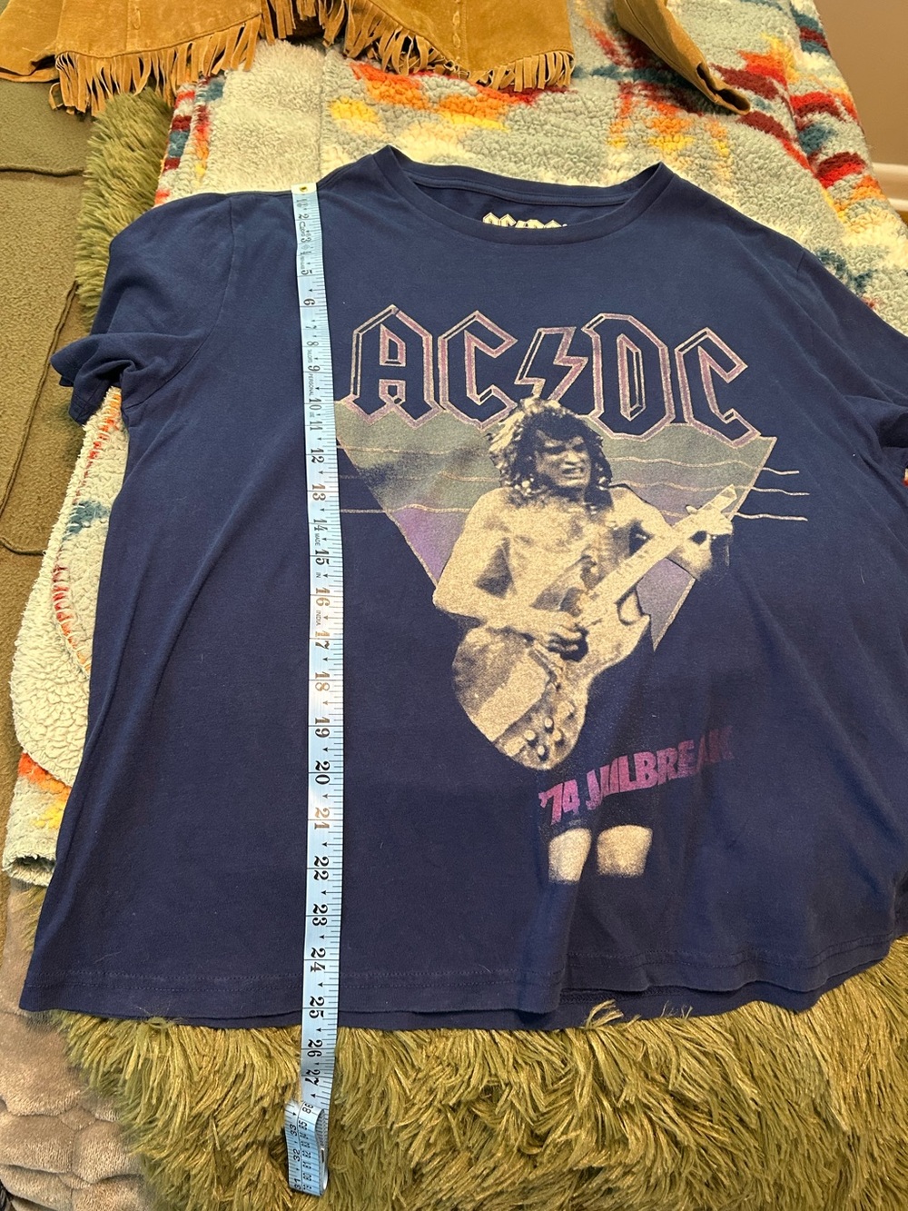 Lucky Brand Navy Blue AC/DC Graphic Tee with Purple and Cream Print